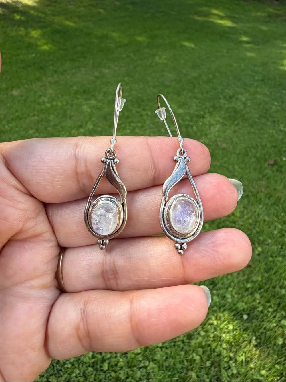Vintage 925 Sterling Silver Moonstone Drop Earrings